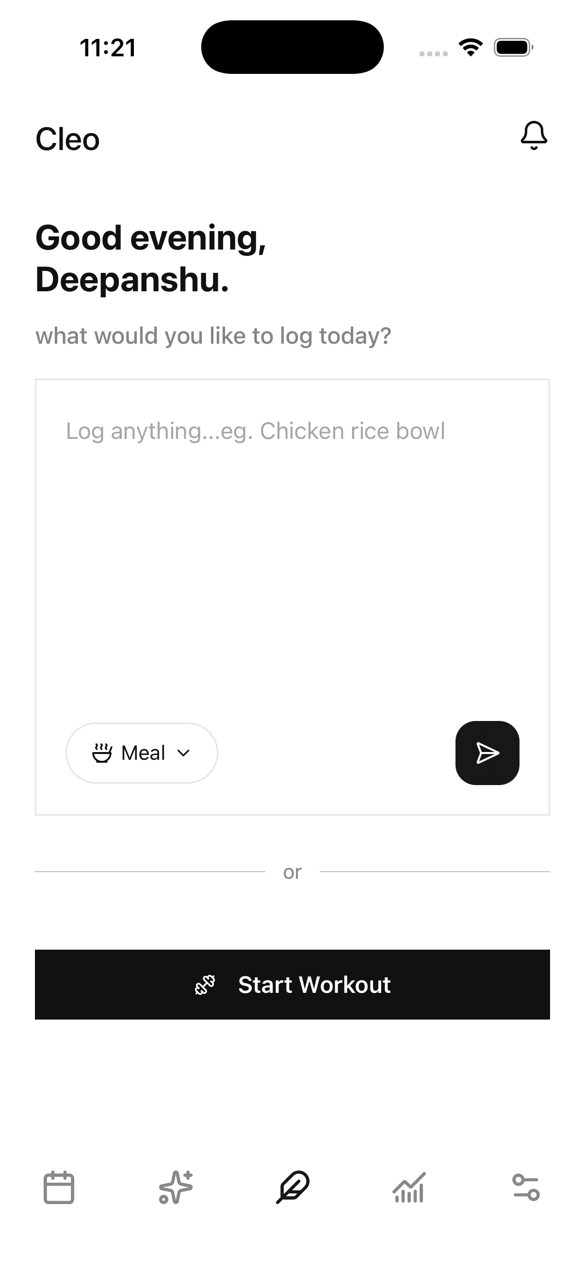 Cleo AI logging screen
